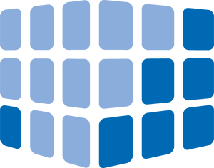 Grauer Halbkreis im blauen Logo.